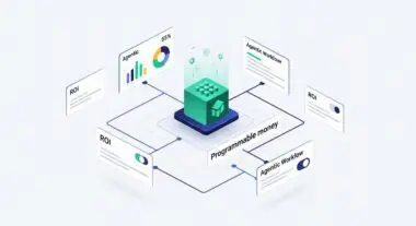 Conceptual illustration of programmable money and agentic workflows for the future of digital payments, tax collection, and public finance.