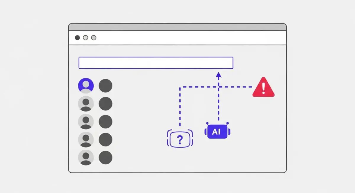 Diagram illustrating a prompt injection attack against an AI system, showing user icons, a question mark, AI, and an alert icon.