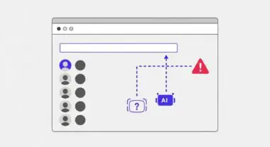 Diagram illustrating a prompt injection attack against an AI system, showing user icons, a question mark, AI, and an alert icon.