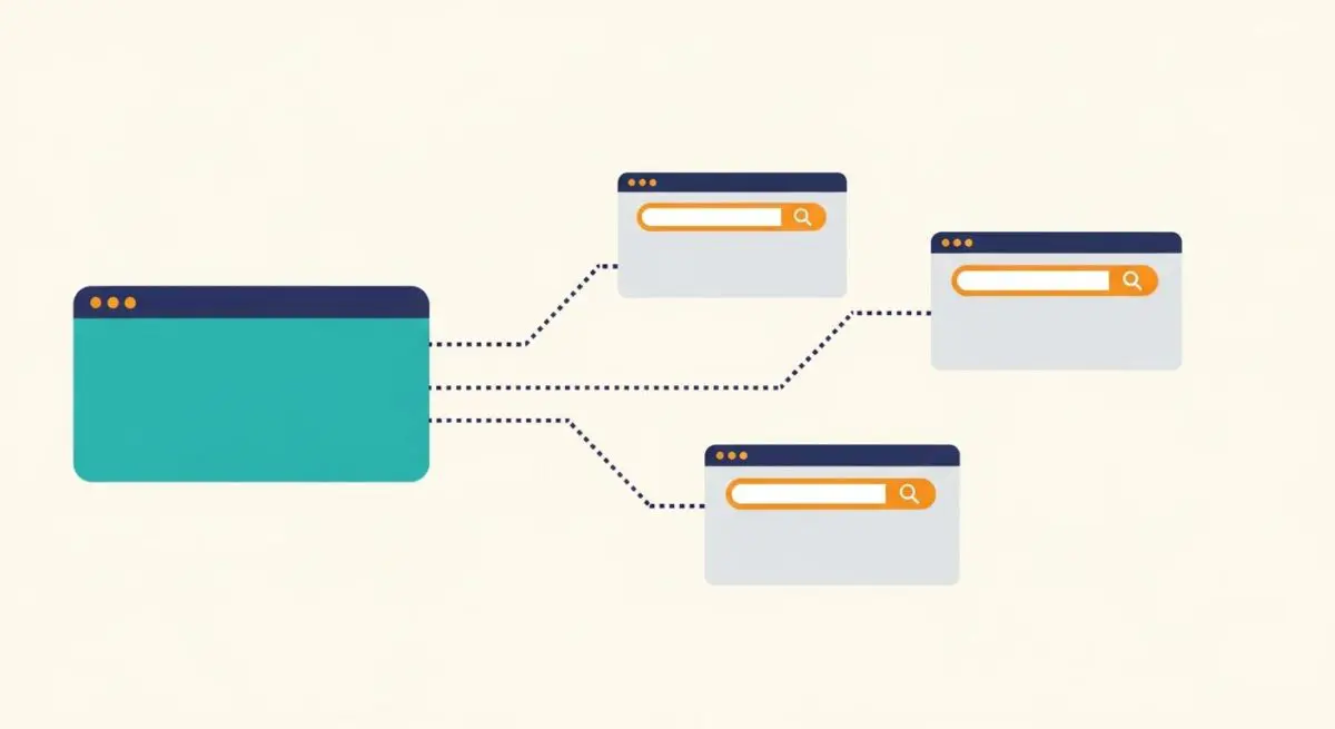 Diagram showing a main interface connecting to multiple search interfaces, illustrating prompt templating.