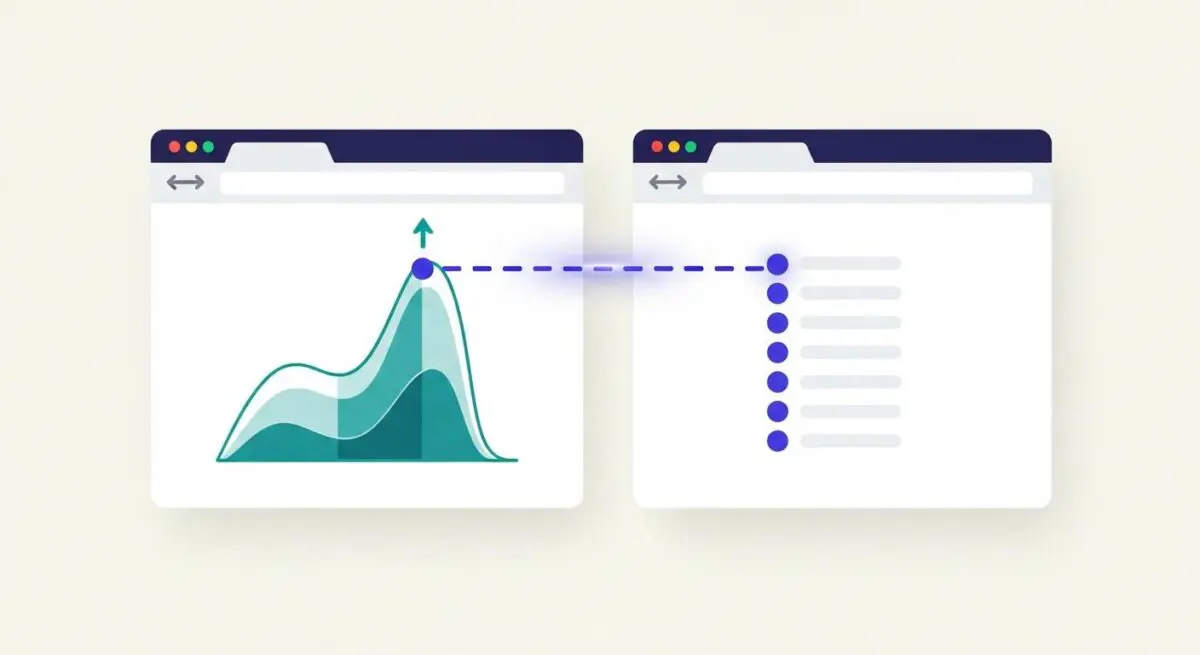Data visualization showing a performance graph connected to a checklist, representing QUIC protocol benefits.
