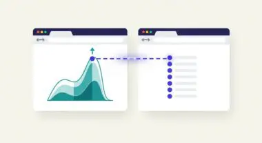 Data visualization showing a performance graph connected to a checklist, representing QUIC protocol benefits.