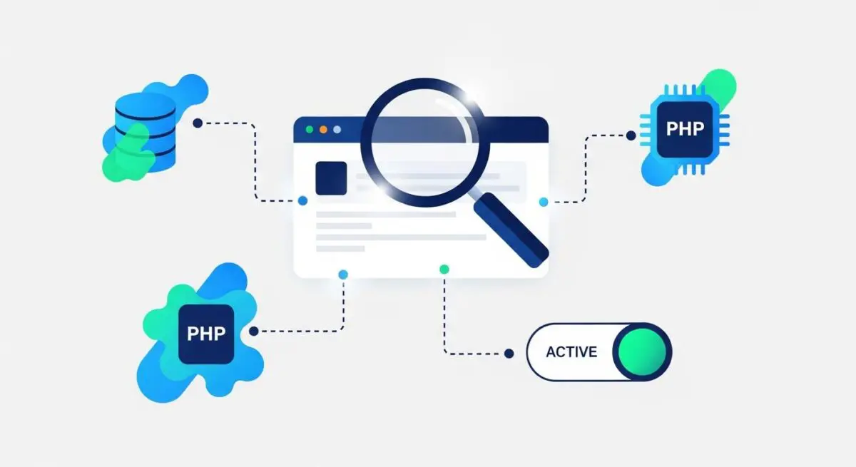 Diagram illustrating Query Monitor analyzing PHP code and database connections for website optimization.