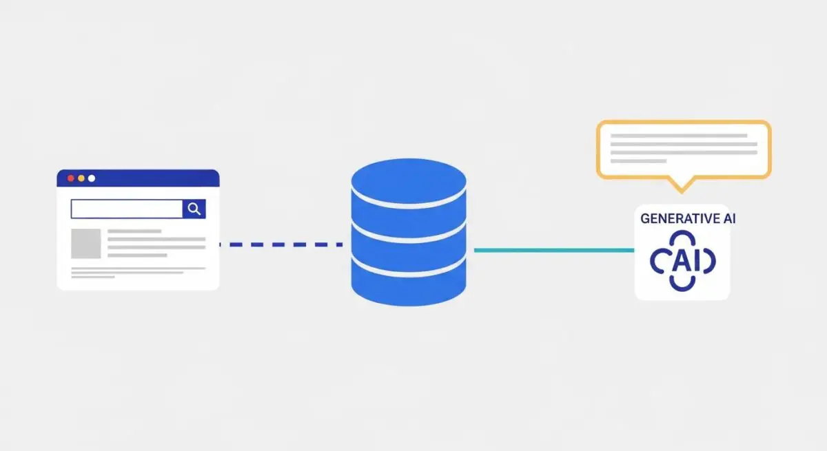 Diagram illustrating a RAG Pipeline with search interface, database, and generative AI output.