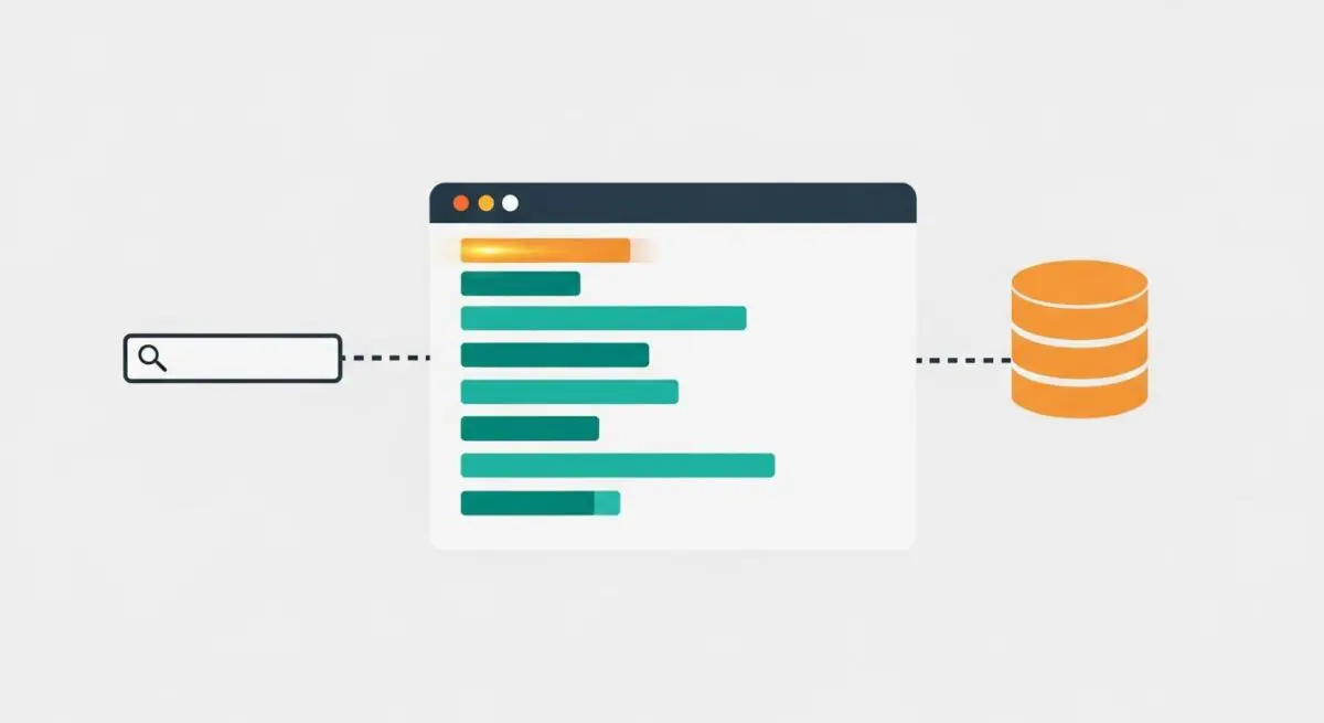 Conceptual diagram showing a search bar connected to a browser window displaying bar charts, representing data processing and Recency Bias (in AI Models).