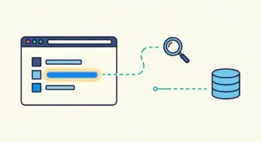 Illustration showing a webpage interface with a glowing element connecting to a magnifying glass and a database, symbolizing referral traffic acquisition.
