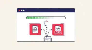 Illustration showing JavaScript and CSS files causing loading delays, representing render-blocking resources.