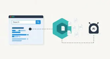 Search interface querying documents connected to an AI bot, illustrating Retrieval-Augmented Generation (RAG) principles.