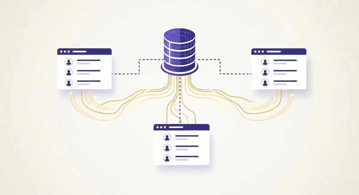 Central database with outgoing connections to three user interface elements, illustrating Reverse ETL.