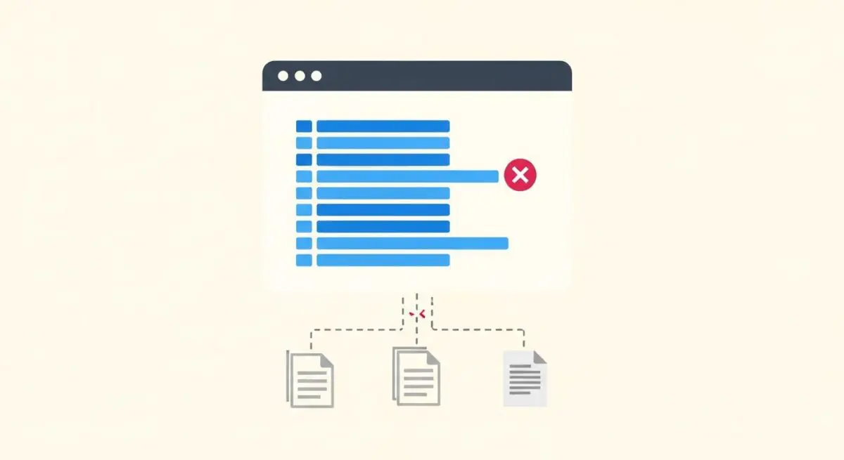 A diagram showing a list with an error symbol, representing a blocked request related to the robots.txt file.
