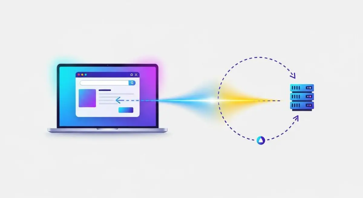 Diagram illustrating a data request from a laptop to a server, representing round trip time.