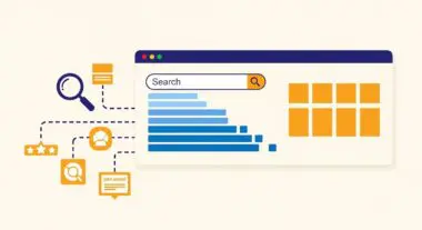 Illustration of search engine results page elements like quick answers and stars, representing SERP Features.