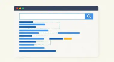 A stylized illustration of a search bar and search engine results page (SERP) layout with blue bars representing results. By Andres SEO Expert.