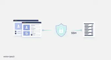 Illustration showing a secure connection via SSH protocol between web interfaces and server files, representing SFTP.