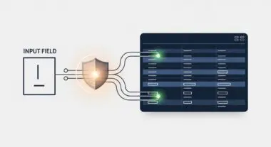 Shield protecting an input field from malicious SQL injection attacks into data tables.