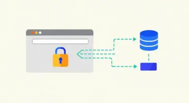 Browser window with a padlock icon, indicating security from an SSL Certificate connecting to database servers.