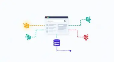 Diagram illustrating search query attribution with data flow to database and multiple user icons.