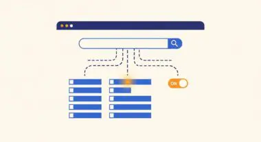 Search bar connected to results and toggle switch, illustrating Search Engine Marketing principles.