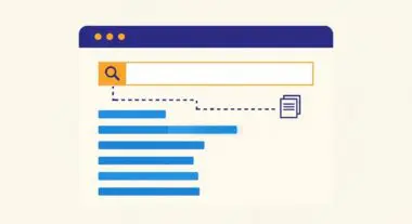 Illustration of a search query with results and a document icon, representing website content.