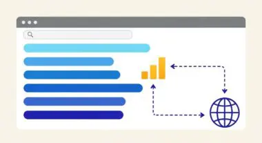 Graphic showing search bars, rising bar charts, and a globe icon, illustrating Search Volume analysis.
