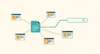 Diagram showing a central document connected to multiple web pages and a search bar, illustrating semantic analysis.