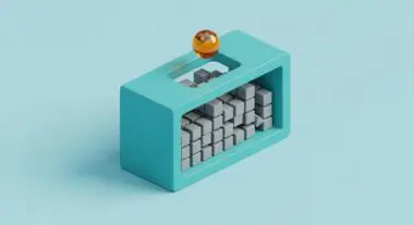 A glass sphere dropping into a container filled with grey cubes, symbolizing semantic caching strategies.