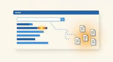 Illustration of a search bar with loading bars and documents, representing semantic search organization.