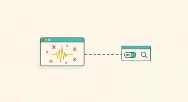 Abstract illustration of a waveform data visualization connected to a search interface with an 'ON' toggle.