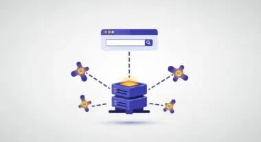 Diagram illustrating serverless architecture with AI nodes connected to a central server and a search interface.