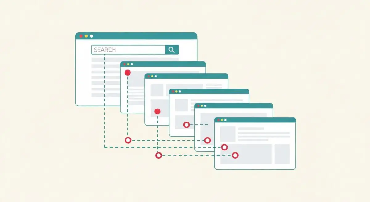 Illustration of interconnected web pages forming a Silo Structure with dashed lines and circles.