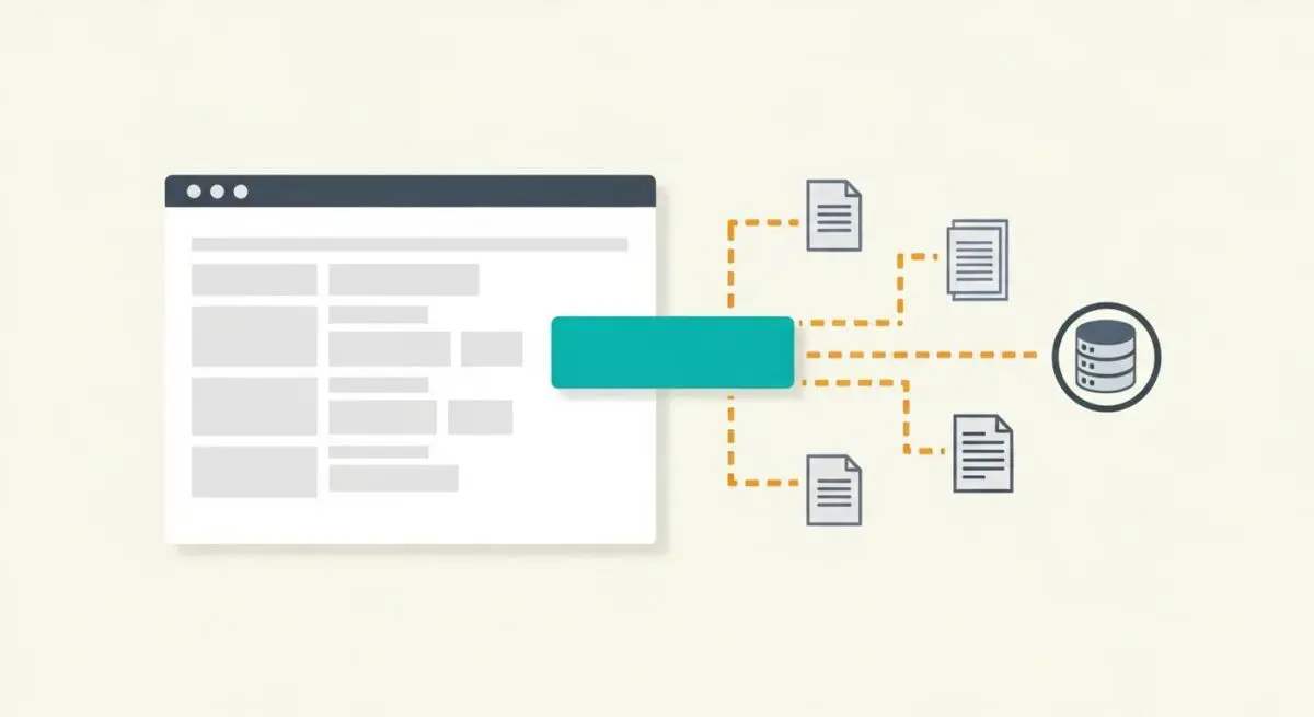 Diagram illustrating the process of Source Seeding, showing data flowing from a webpage interface to multiple documents and a database.