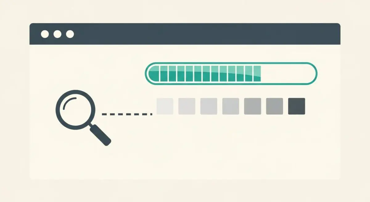 Magnifying glass and loading bar illustration representing website Speed Index loading.