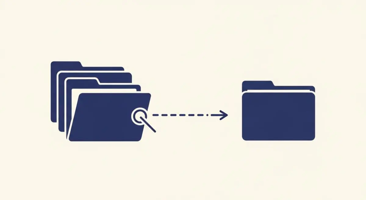 Illustration of folders with a dashed line connecting to another folder, representing a symbolic link.