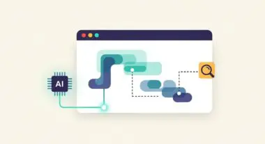 An AI chip connects to a diagram representing data flow and analysis, with a magnifying glass indicating search and Syntactic Parsing.