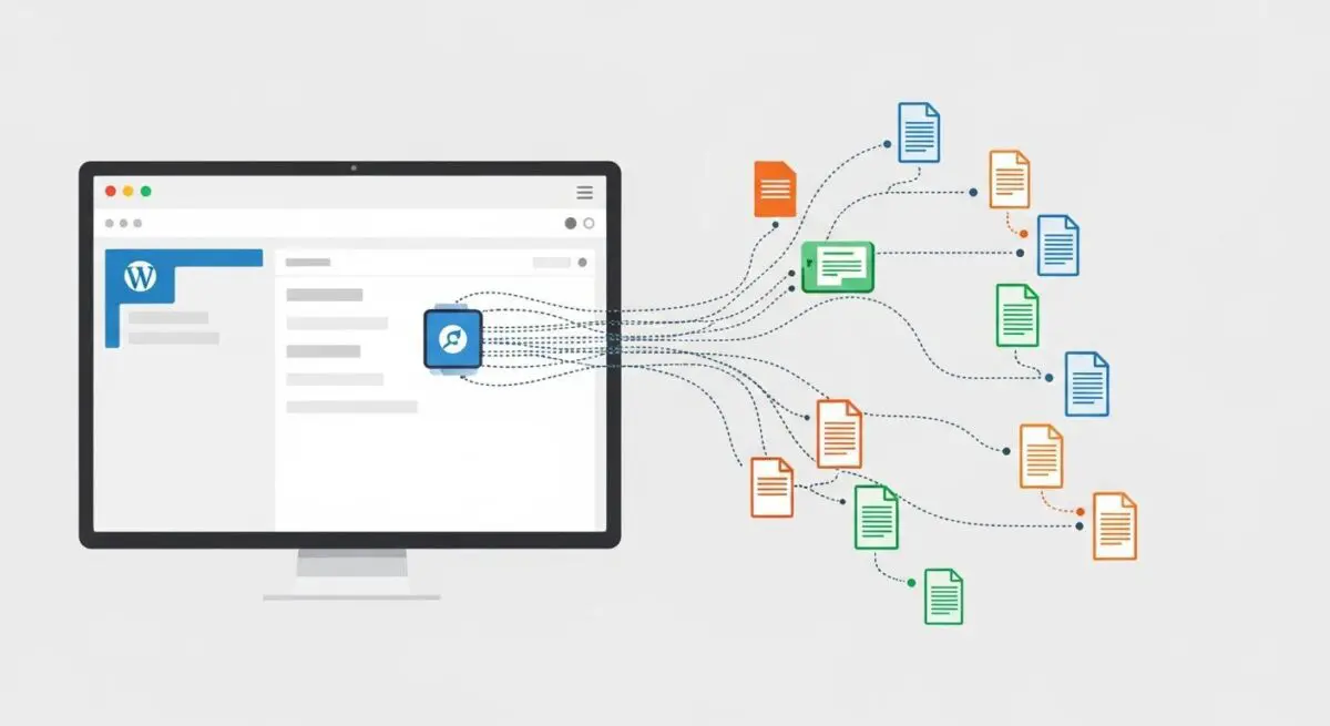 Diagram showing WordPress dashboard controlling diverse file types according to the template hierarchy.