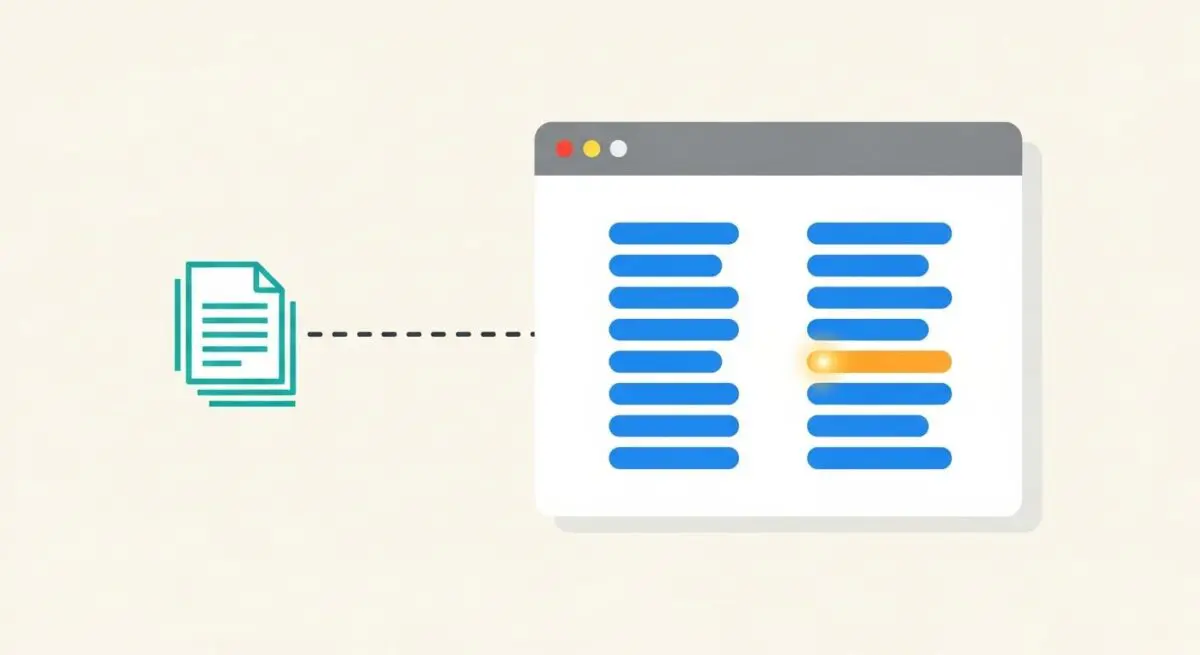 Conceptual graphic showing a document icon feeding into a screen with summarized content, representing text summarization.