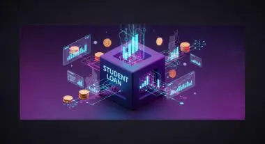 Conceptual visualization of refinancing student loans with data analytics and coins.