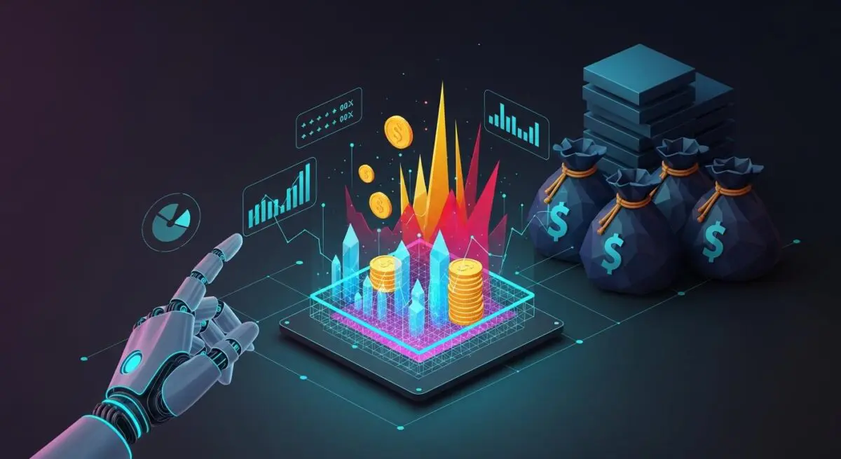 Robot hand interacting with financial data for the best FinTech tools for consulting practices.