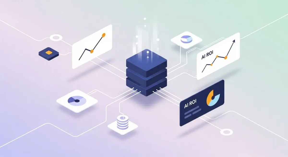Abstract visualization of a FinTech stack featuring server icons, charts, and data flow lines, illustrating the ultimate Fin-tech stack for a partner.