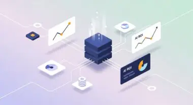 Abstract visualization of a FinTech stack featuring server icons, charts, and data flow lines, illustrating the ultimate Fin-tech stack for a partner.