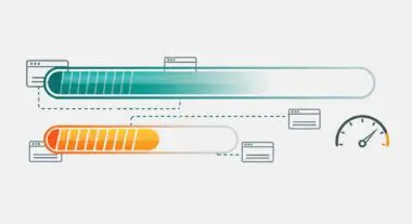 Visual representation of website throughput with progress bars and a speedometer.