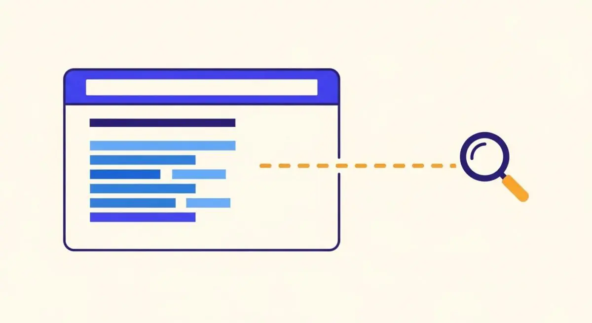 Diagram showing a search magnifying glass pointing to a website interface with data bars, representing Title Tag optimization.