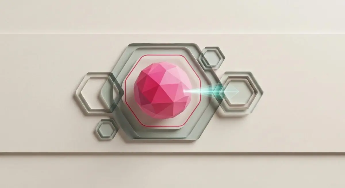A faceted pink sphere emitting a beam of light, conceptually illustrating Top-P Sampling.