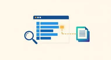 Magnifying glass inspecting a progress bar chart, symbolizing data analysis for topical authority.