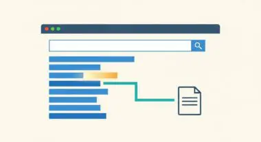 Search results page with bar graphs indicating ranking, connected to a document icon, illustrating topical relevance.