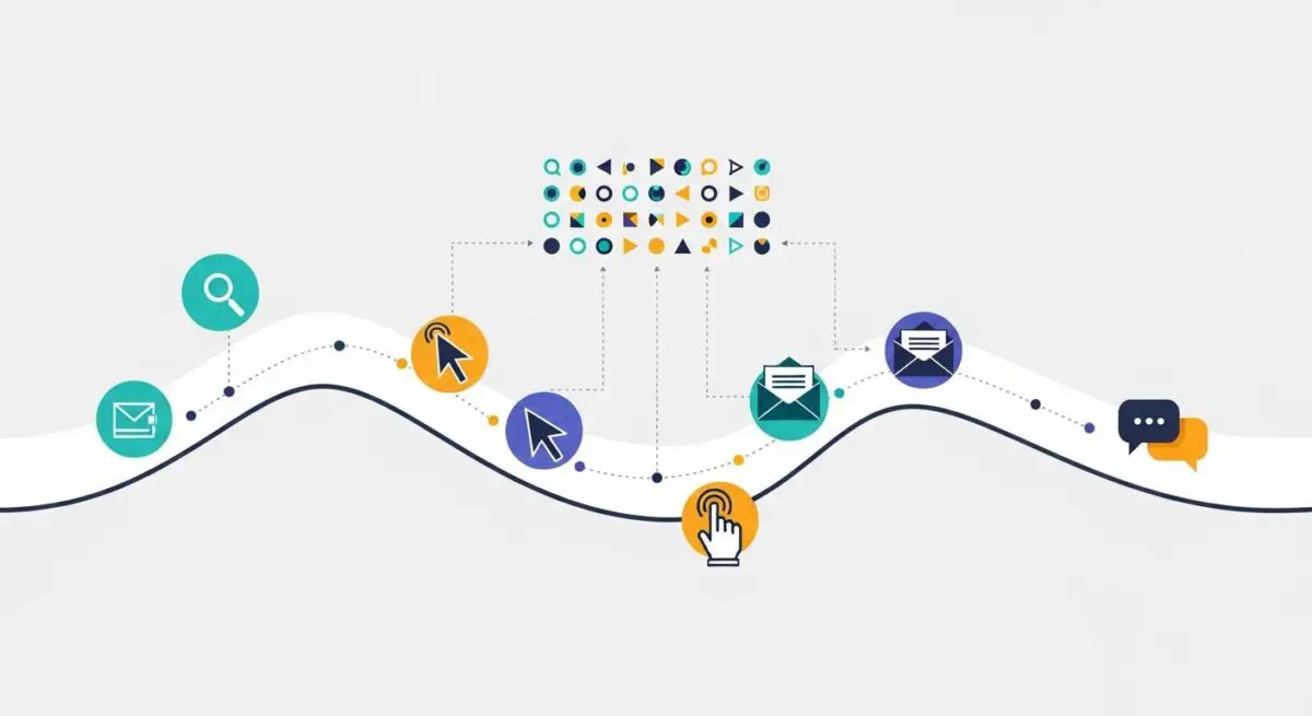 Diagram showing user interaction touchpoints for a touchpoint audit, including search, email, and clicks.