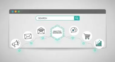 Icons representing marketing channels connected to an analytics dashboard, illustrating UTM parameter tracking.