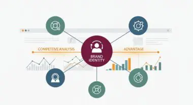 Diagram illustrating how brand identity influences competitive analysis and advantage, key elements of a Unique Selling Proposition.