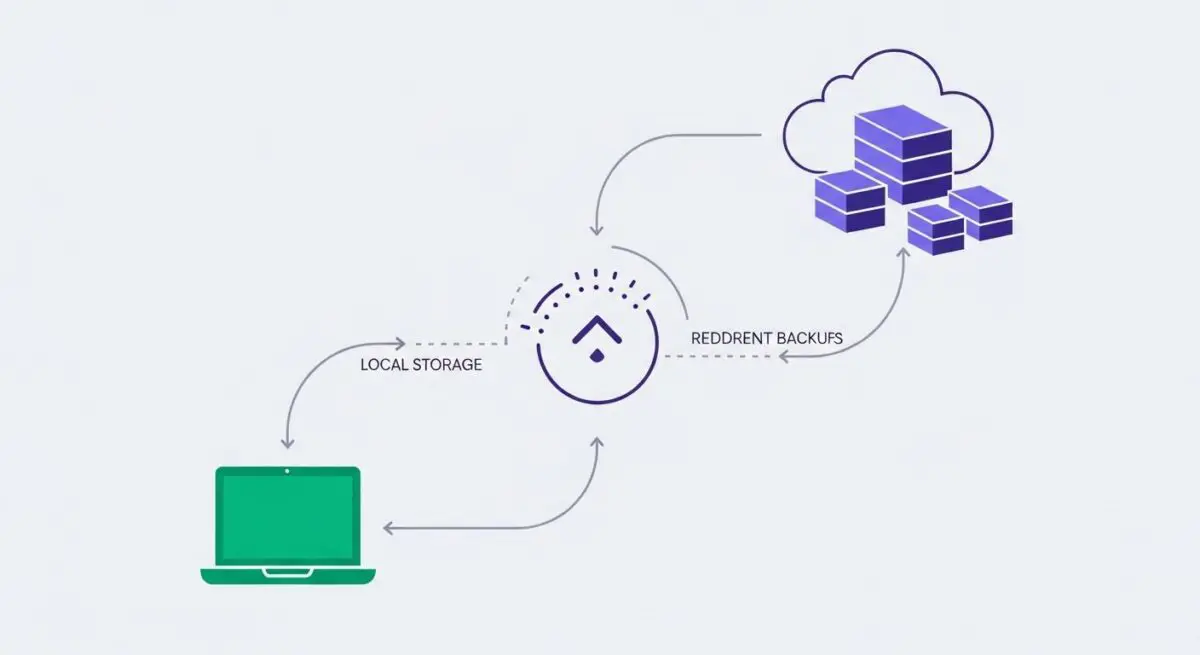 Diagram showing data flow for UpdraftPlus backups: local storage to cloud storage.