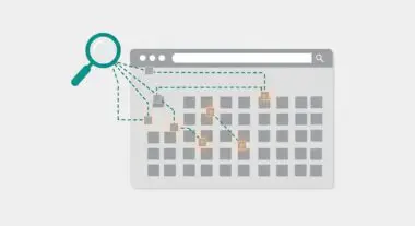Magnifying glass highlighting a grid representing user behavior analytics data.